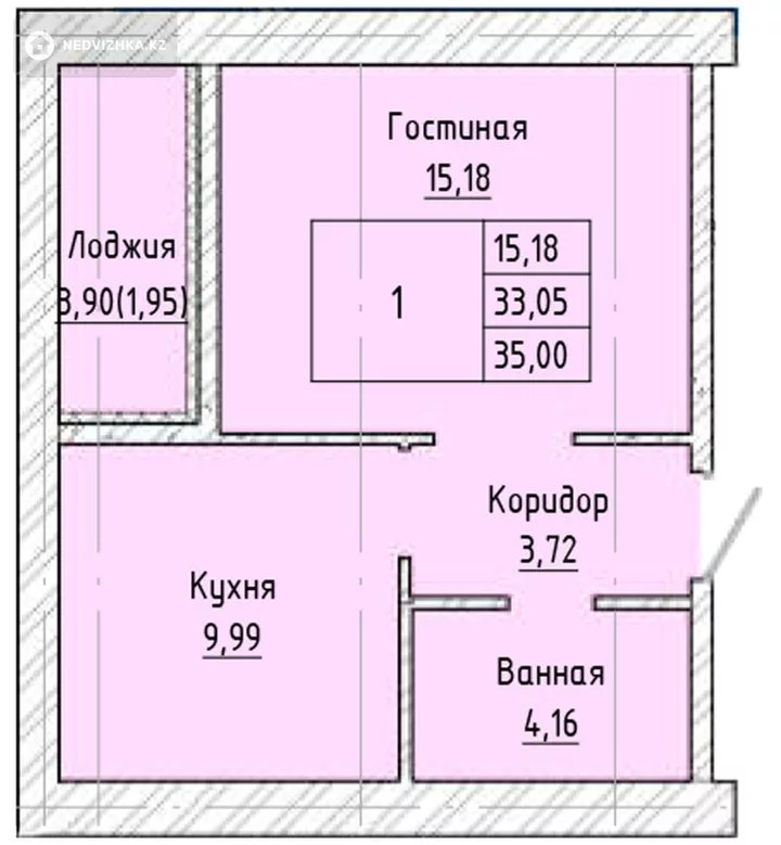34 м², 1-комнатная квартира, этаж 9 из 9, 34 м², изображение - 1