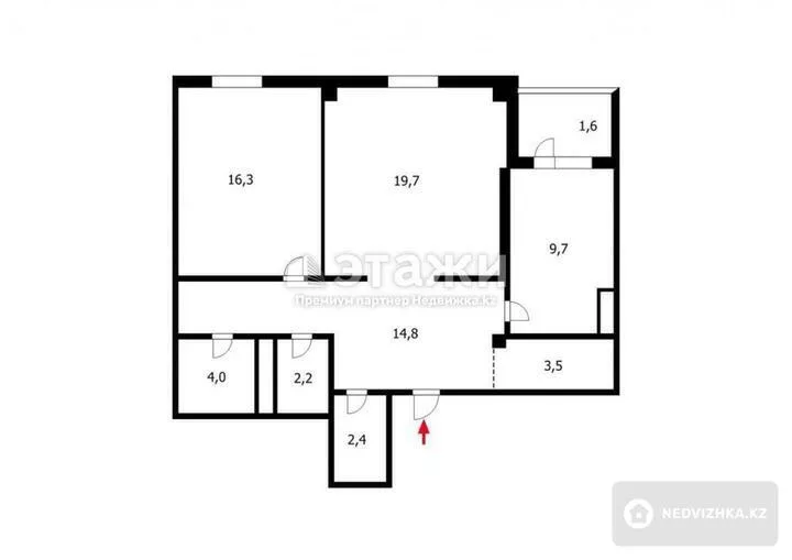 59 м², 2-комнатная квартира, этаж 12 из 12, 59 м², изображение - 1
