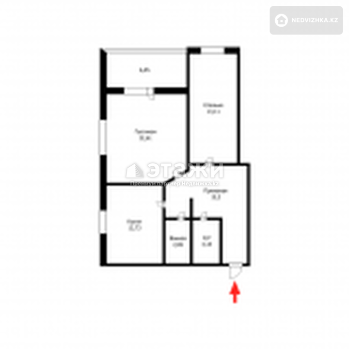 53 м², 2-комнатная квартира, этаж 5 из 9, 53 м², изображение - 1