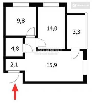 55.1 м², 2-комнатная квартира, этаж 9 из 9, 55 м², изображение - 12