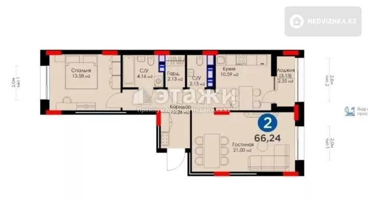 67 м², 2-комнатная квартира, этаж 8 из 10, 67 м², изображение - 1