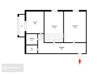 56 м², 2-комнатная квартира, этаж 5 из 5, 56 м², изображение - 6