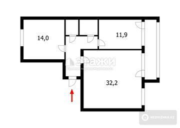 68.7 м², 2-комнатная квартира, этаж 1 из 5, 69 м², изображение - 2