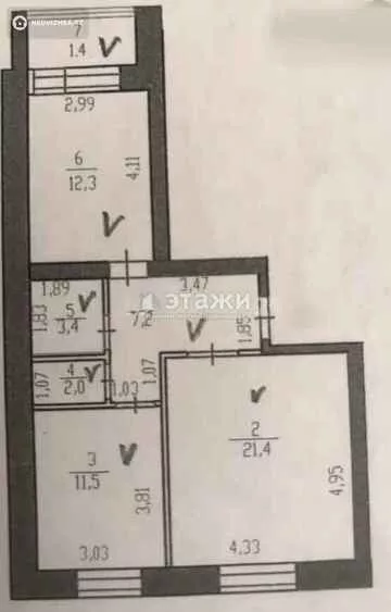 59.2 м², 2-комнатная квартира, этаж 5 из 6, 59 м², изображение - 13