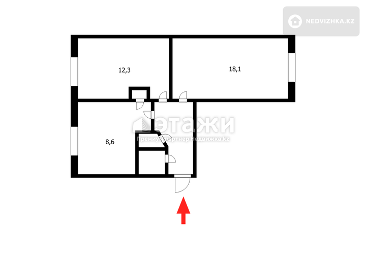 41.1 м², 2-комнатная квартира, этаж 4 из 4, 41 м², изображение - 1