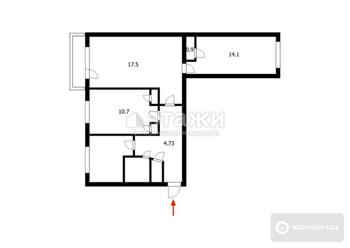 52 м², 3-комнатная квартира, этаж 5 из 5, 52 м², изображение - 1