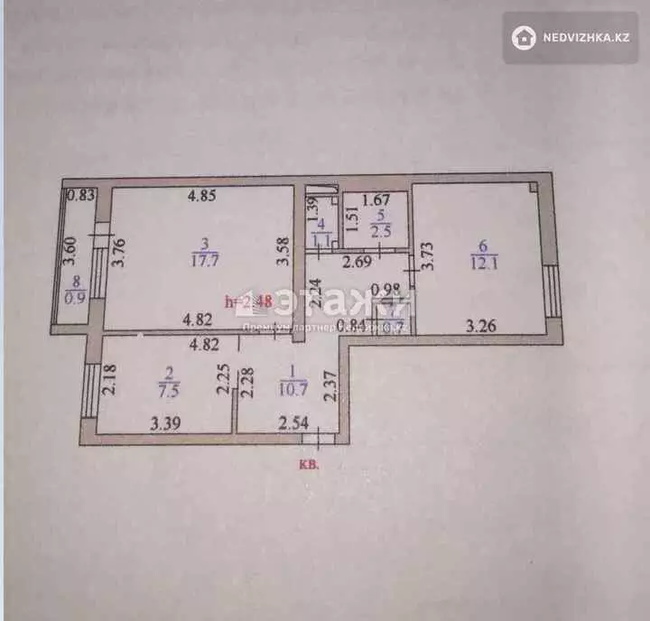 53.2 м², 2-комнатная квартира, этаж 4 из 6, 53 м², изображение - 1