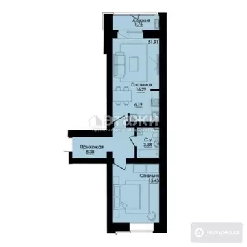 51.9 м², 2-комнатная квартира, этаж 9 из 9, 52 м², изображение - 5