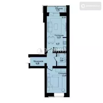 51.9 м², 2-комнатная квартира, этаж 9 из 9, 52 м², изображение - 20