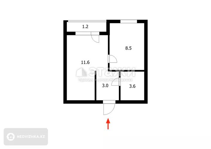 44.4 м², 1-комнатная квартира, этаж 4 из 5, 44 м², изображение - 1