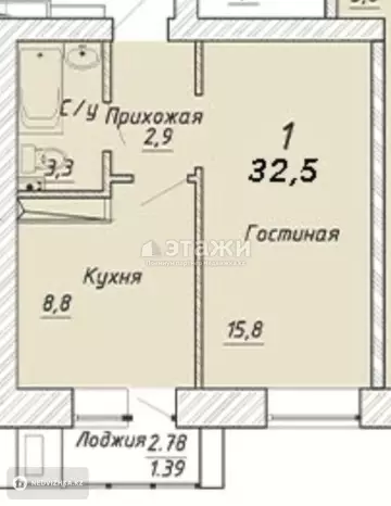 32.5 м², 1-комнатная квартира, этаж 2 из 9, 32 м², изображение - 10