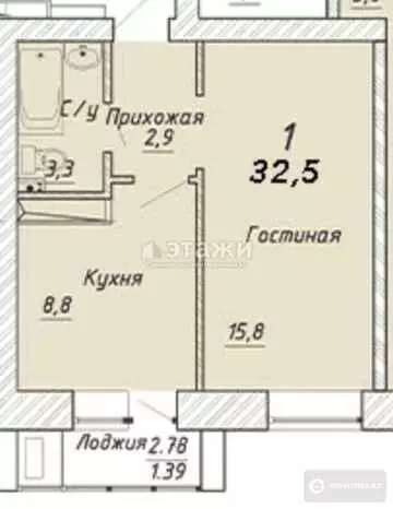 32.5 м², 1-комнатная квартира, этаж 2 из 9, 32 м², изображение - 11