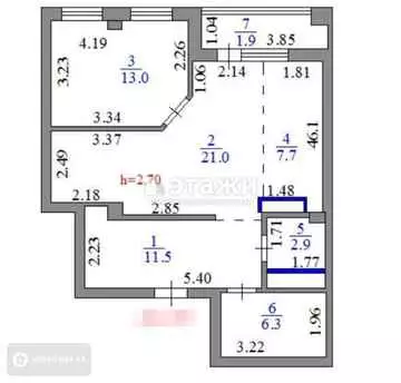 64.4 м², 2-комнатная квартира, этаж 6 из 9, 64 м², изображение - 20