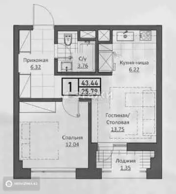 43.44 м², 1-комнатная квартира, этаж 3 из 17, 43 м², изображение - 5