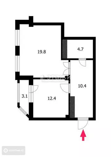 47.7 м², 2-комнатная квартира, этаж 10 из 10, 48 м², изображение - 0