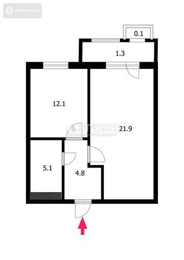 1-комнатная квартира, этаж 14 из 21, 41 м²