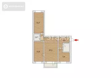 55.7 м², 3-комнатная квартира, этаж 4 из 5, 56 м², изображение - 7