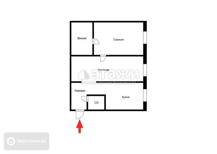 44.5 м², 2-комнатная квартира, этаж 1 из 5, 44 м², изображение - 1