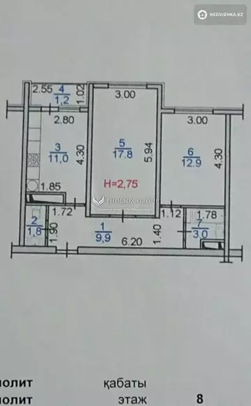 58 м², 2-комнатная квартира, этаж 8 из 12, 58 м², изображение - 7