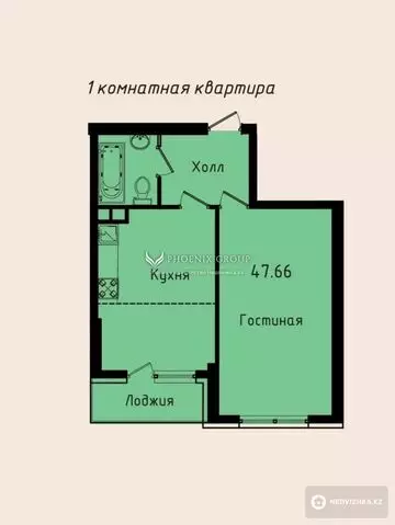 47.88 м², 1-комнатная квартира, этаж 6 из 10, 48 м², изображение - 3