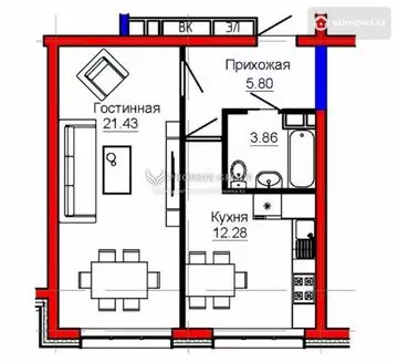 43.1 м², 1-комнатная квартира, этаж 3 из 7, 43 м², изображение - 6