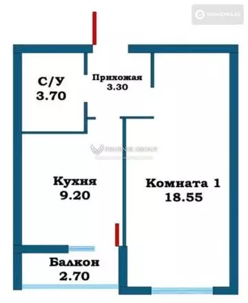 1-комнатная квартира, этаж 1 из 13, 43 м²