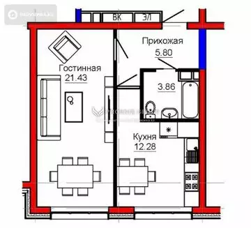 43.4 м², 1-комнатная квартира, этаж 7 из 7, 43 м², изображение - 8