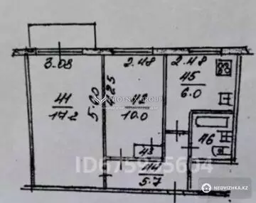 2-комнатная квартира, этаж 3 из 4, 44 м²