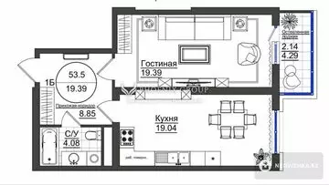 57 м², 2-комнатная квартира, этаж 1 из 13, 57 м², изображение - 3