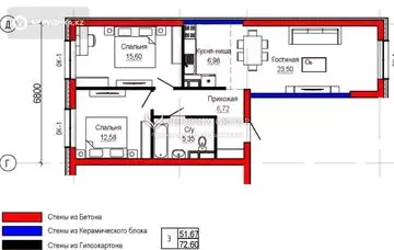 73 м², 3-комнатная квартира, этаж 2 из 6, 73 м², изображение - 0