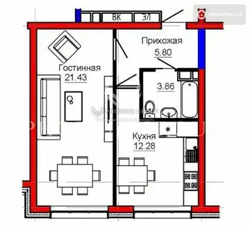 43.1 м², 1-комнатная квартира, этаж 7 из 7, 43 м², изображение - 5