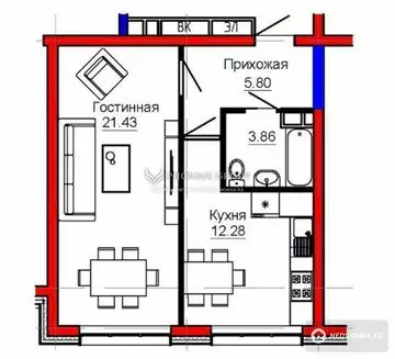 43.1 м², 1-комнатная квартира, этаж 5 из 7, 43 м², изображение - 7