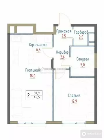 2-комнатная квартира, этаж 9 из 9, 48 м²