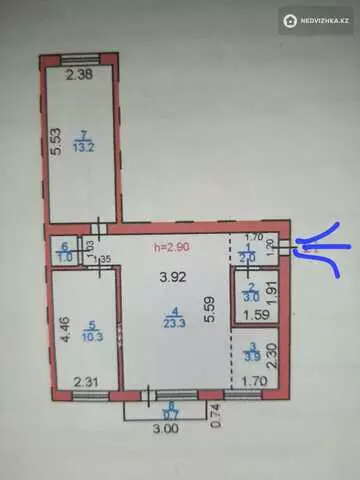 3-комнатная квартира, этаж 3 из 5, 59 м²