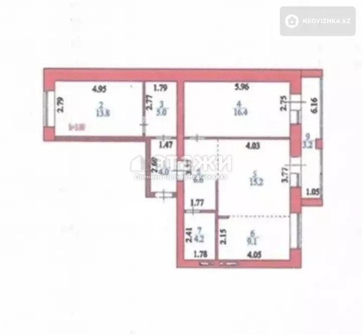 77.5 м², 3-комнатная квартира, этаж 2 из 9, 78 м², изображение - 1