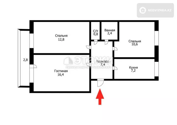 65 м², 3-комнатная квартира, этаж 2 из 5, 65 м², изображение - 1