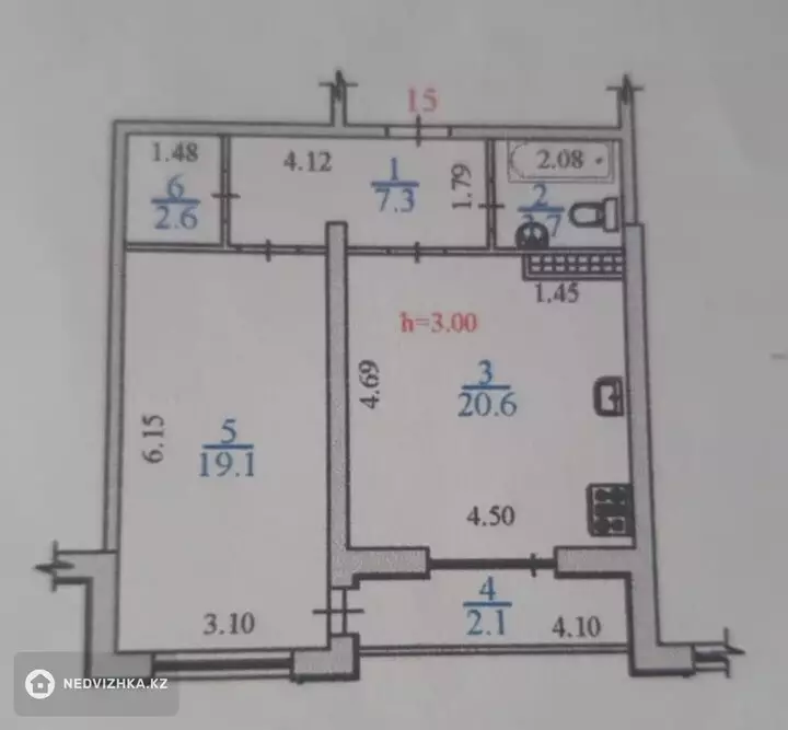 61.2 м², 1-комнатная квартира, этаж 9 из 10, 61 м², изображение - 1