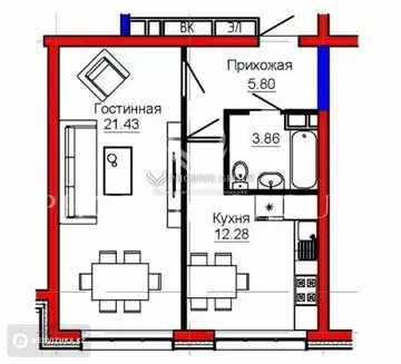 43 м², 1-комнатная квартира, этаж 3 из 7, 43 м², изображение - 3