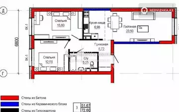 72.8 м², 3-комнатная квартира, этаж 3 из 6, 73 м², изображение - 22