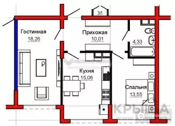 61.2 м², 2-комнатная квартира, этаж 7 из 7, 61 м², изображение - 7