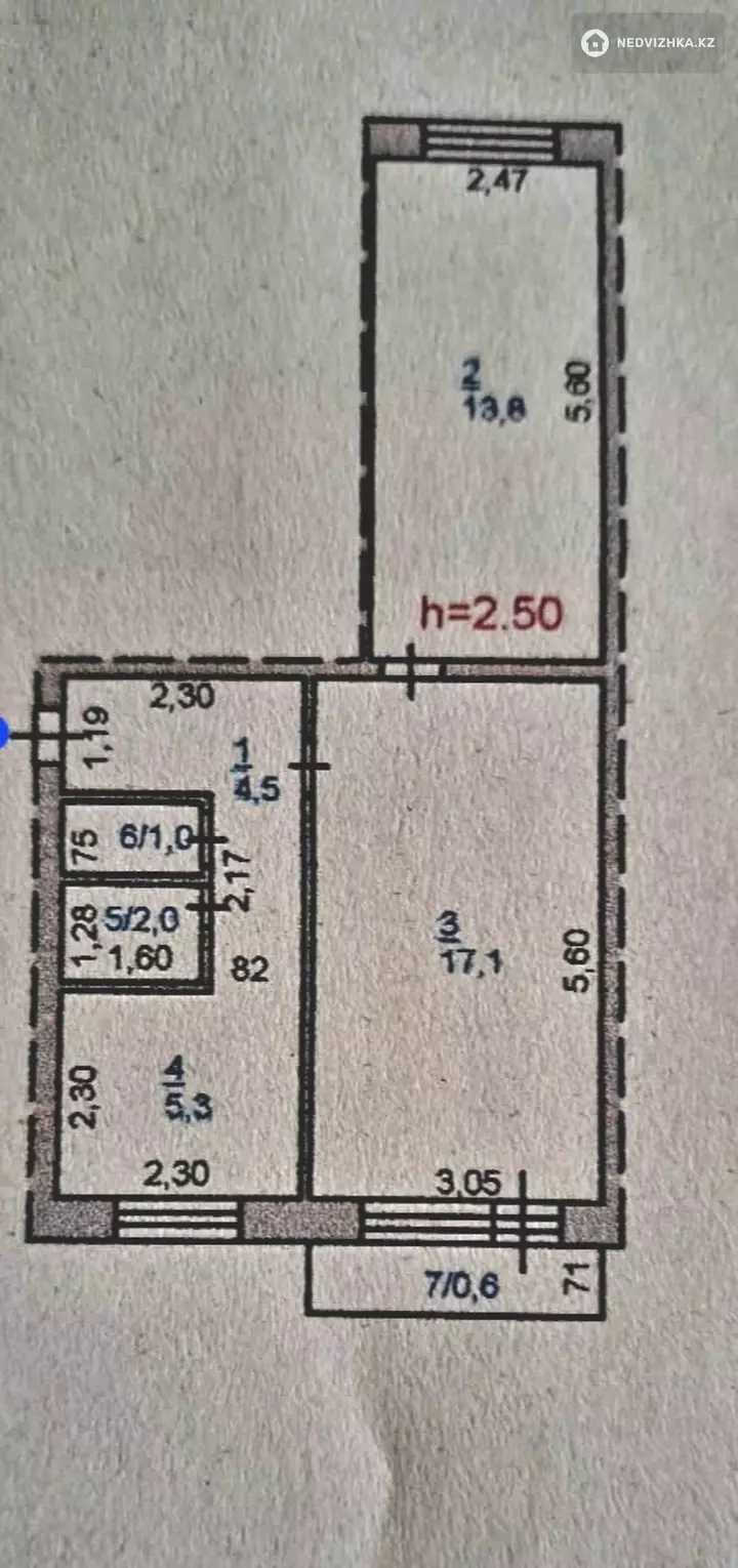 43 м², 2-комнатная квартира, этаж 5 из 5, 43 м², изображение - 1