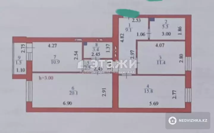 80 м², 3-комнатная квартира, этаж 9 из 9, 80 м², изображение - 1