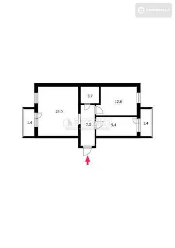 58.7 м², 2-комнатная квартира, этаж 5 из 5, 59 м², изображение - 3