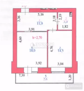 1-комнатная квартира, этаж 9 из 14, 51 м²