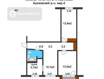 3-комнатная квартира, этаж 3 из 4, 58 м²