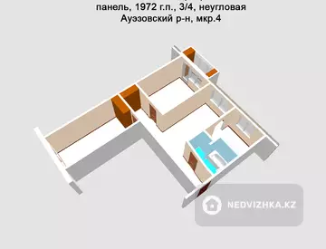 3-комнатная квартира, этаж 3 из 4, 58 м²