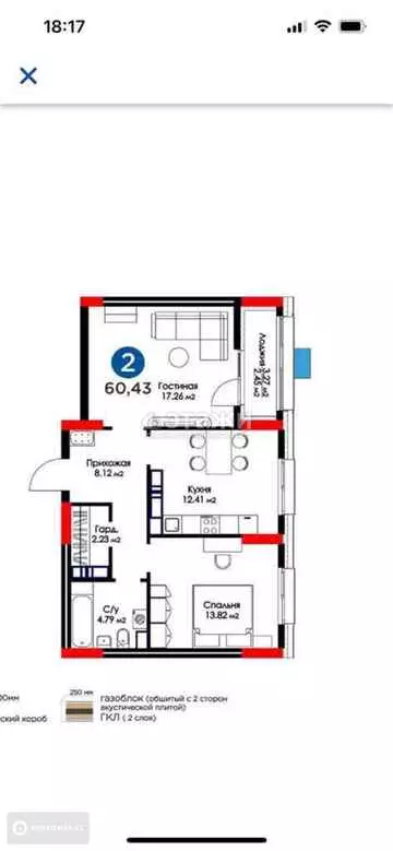 61 м², 2-комнатная квартира, этаж 14 из 19, 61 м², изображение - 13