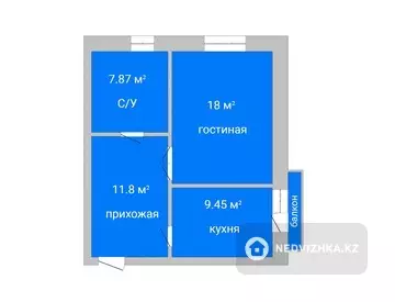 47.1 м², 1-комнатная квартира, этаж 2 из 3, 47 м², изображение - 0