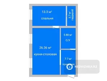 2-комнатная квартира, этаж 1 из 3, 60 м²