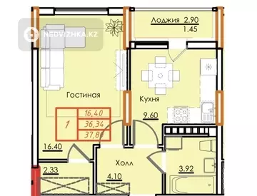 61.57 м², 2-комнатная квартира, этаж 3 из 9, 62 м², изображение - 2